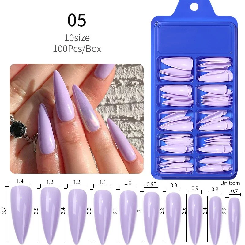 100Pcs Black White False Nail Tips Full Cover Acrylic Almond Coffin Candy Colorful Fake Nails Tip Manicure Extension Nail Tool-Nail Inspo