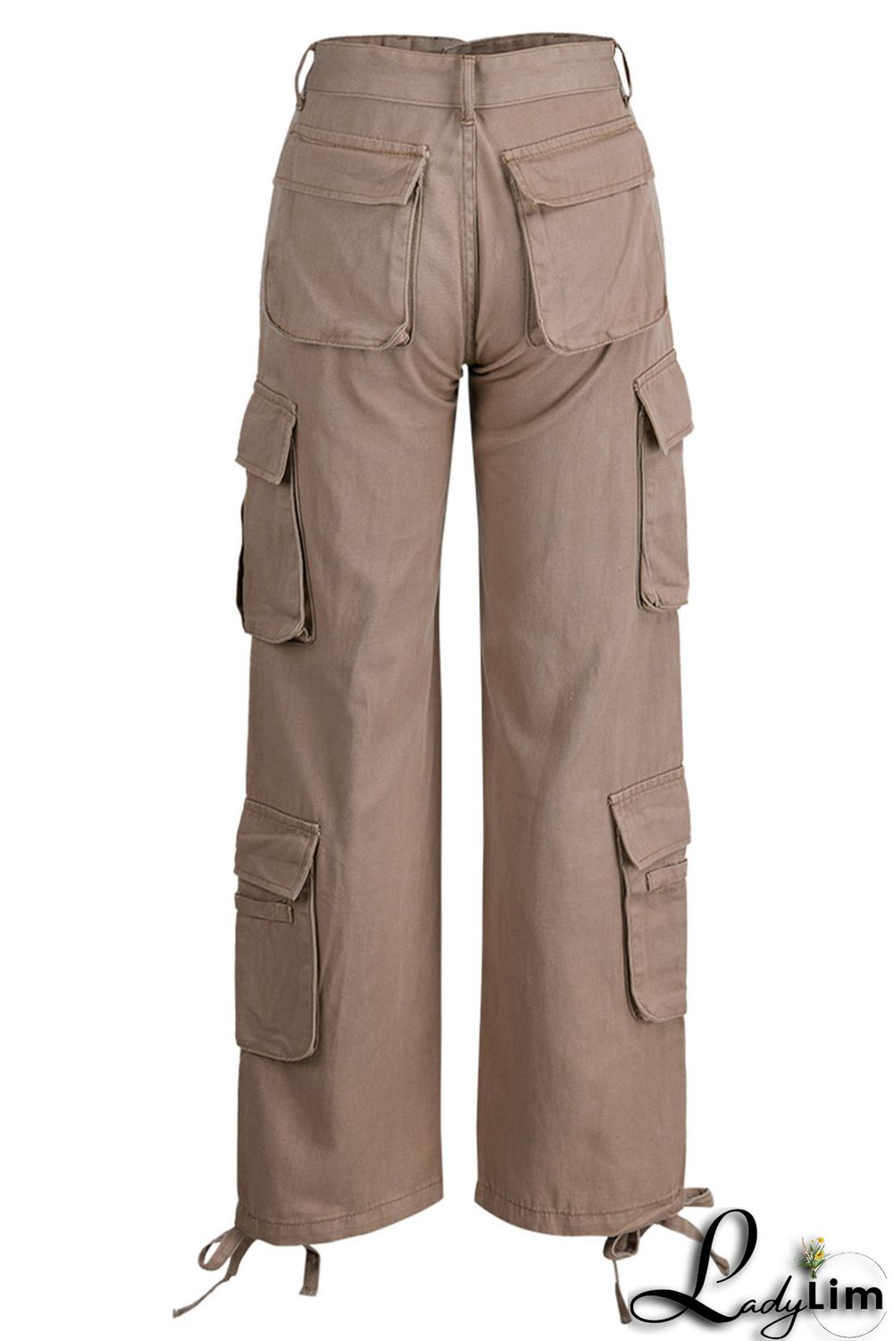 Green Street Solid Patchwork Pocket High Waist Straight Solid Color Bottoms