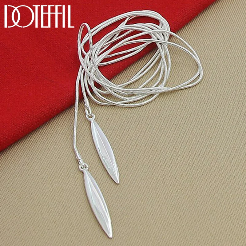 DOTEFFIL 925 Sterling Silver Double Leaf Snake Chain Necklace For Women Jewelry