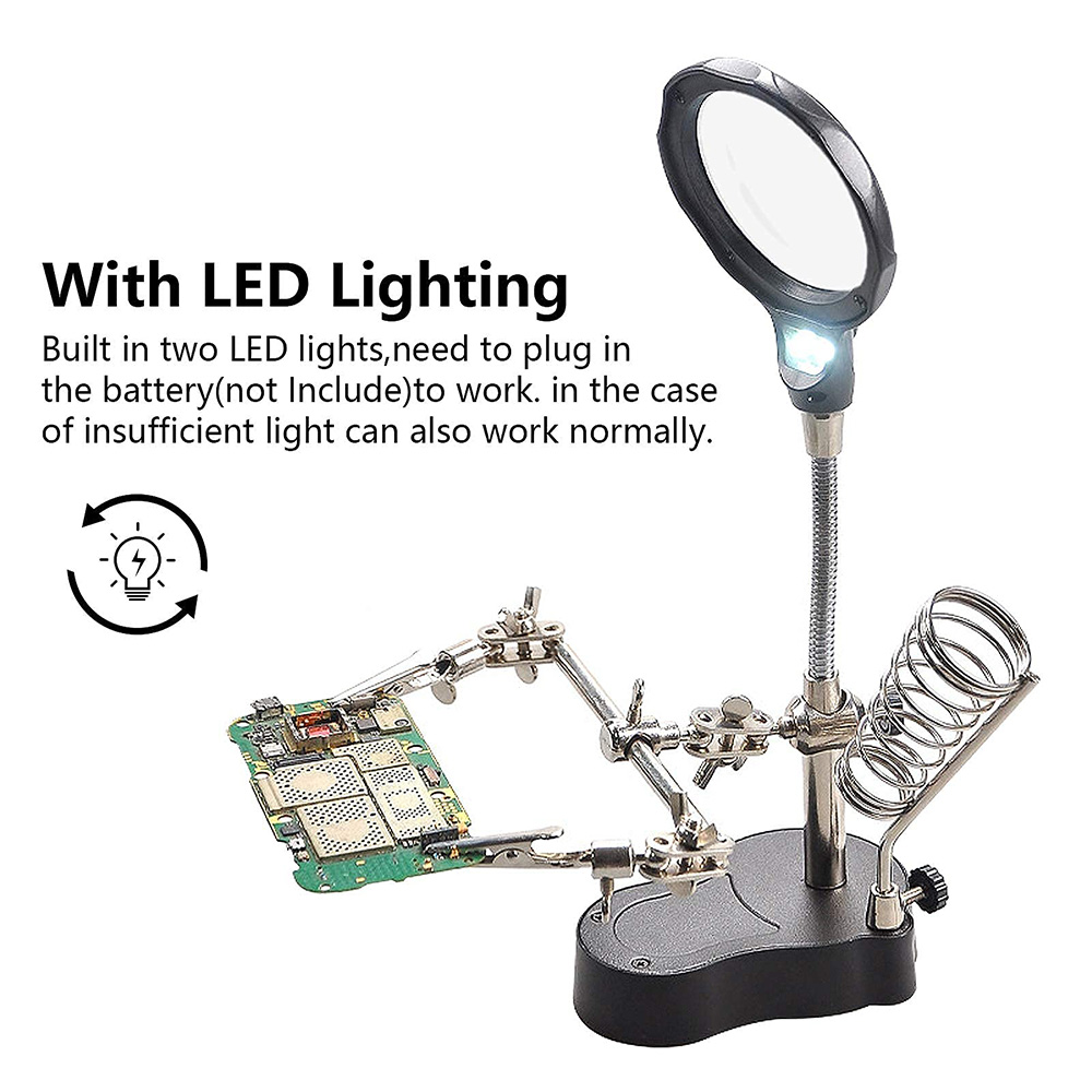 Likron Watches 35X 12X LED Soldering Helping Hands Station with Magnifier