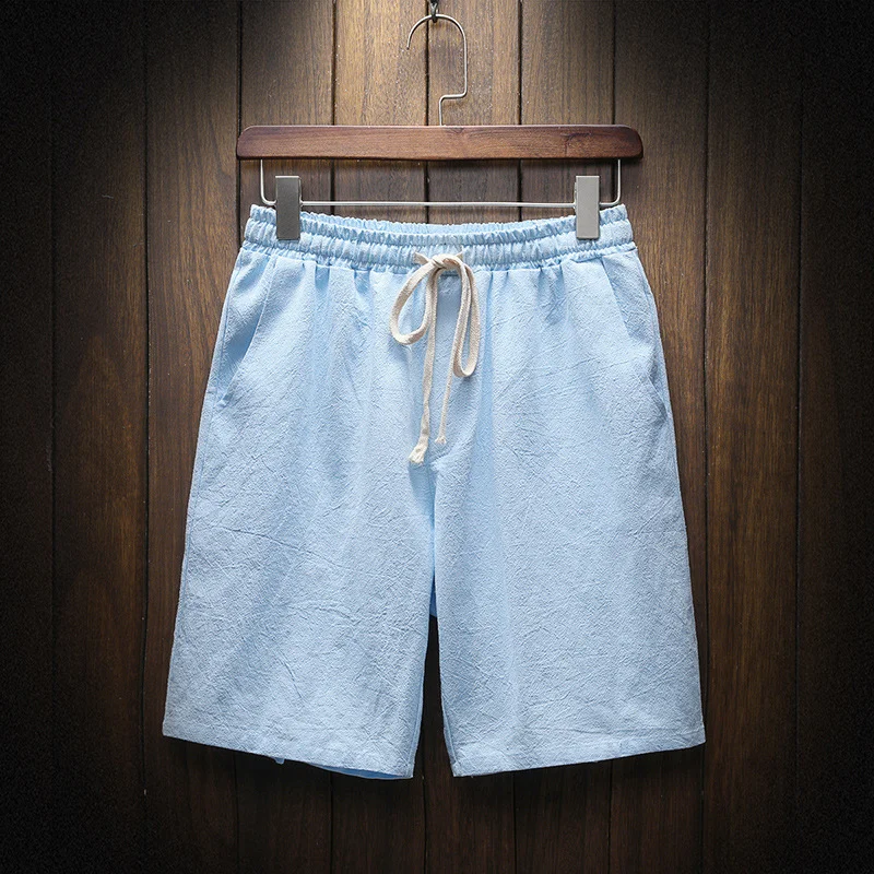 Men's Cotton And Linen Solid Color Shorts