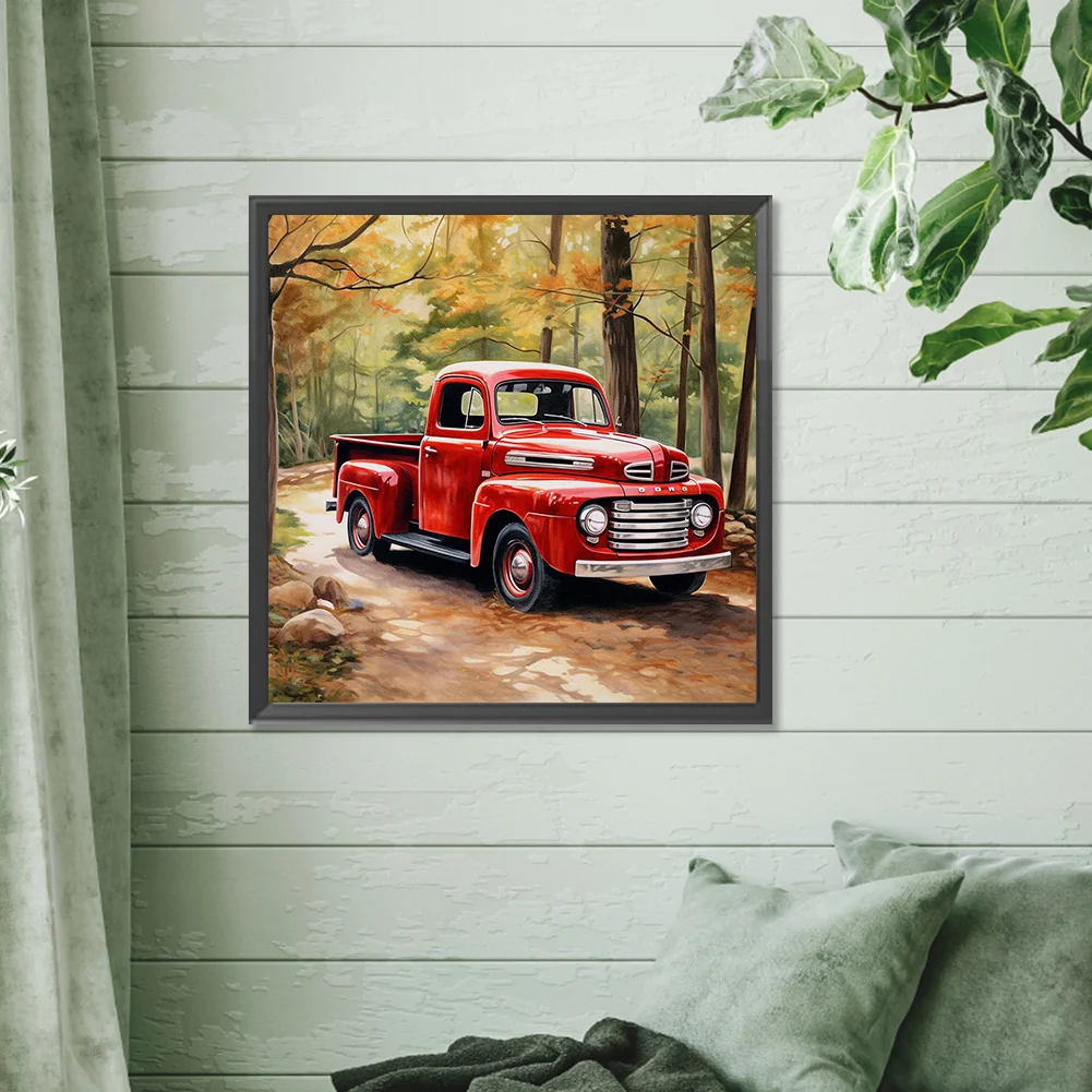 Diamond Painting - Full Round Drill - Forest Red Car(Canvas|30*30cm)