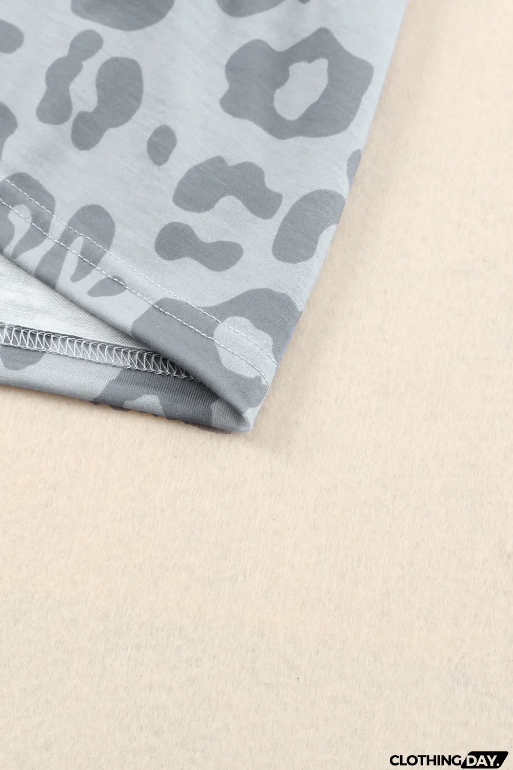 Gray Leopard Print Flutter Sleeve Tiered Tank Top