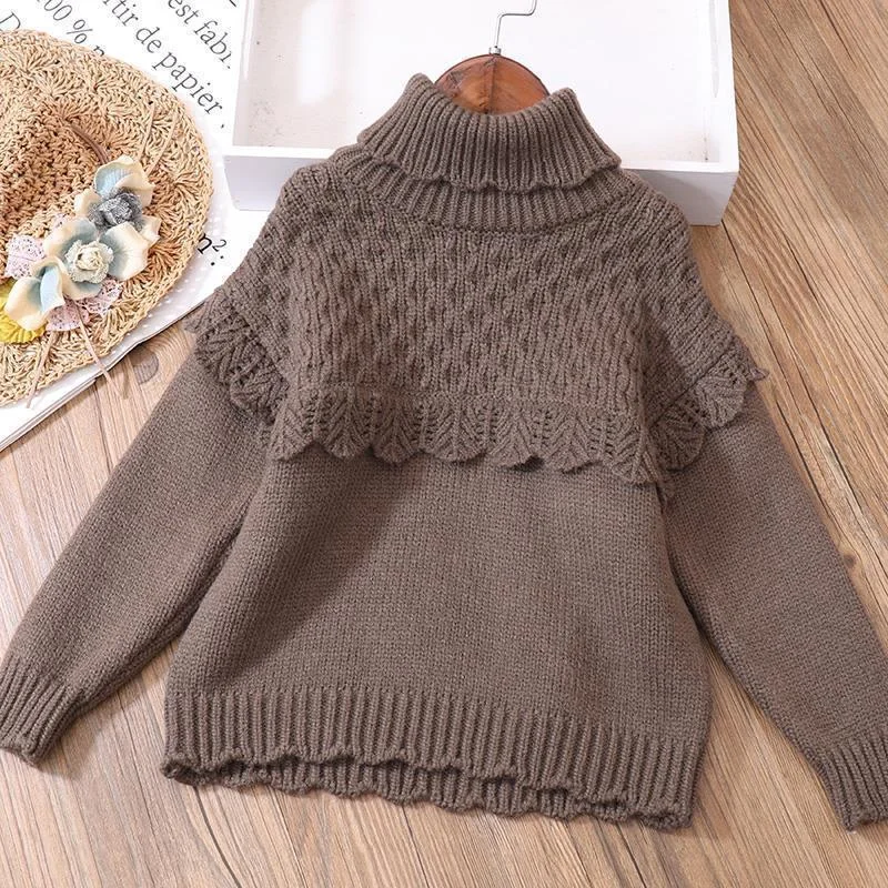 Girls Turtleneck Thicken Sweaters New Solid Long Sleeve Kids Casual Clothes 2-11 Years Old Autumn and Winter Children's Clothing