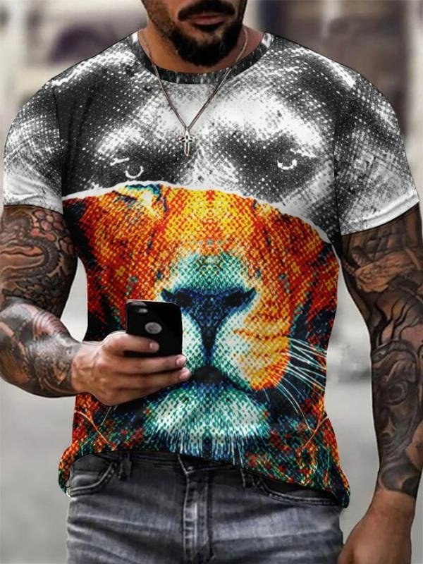 Men's Lion Casual Print Short Sleeve T-Shirt