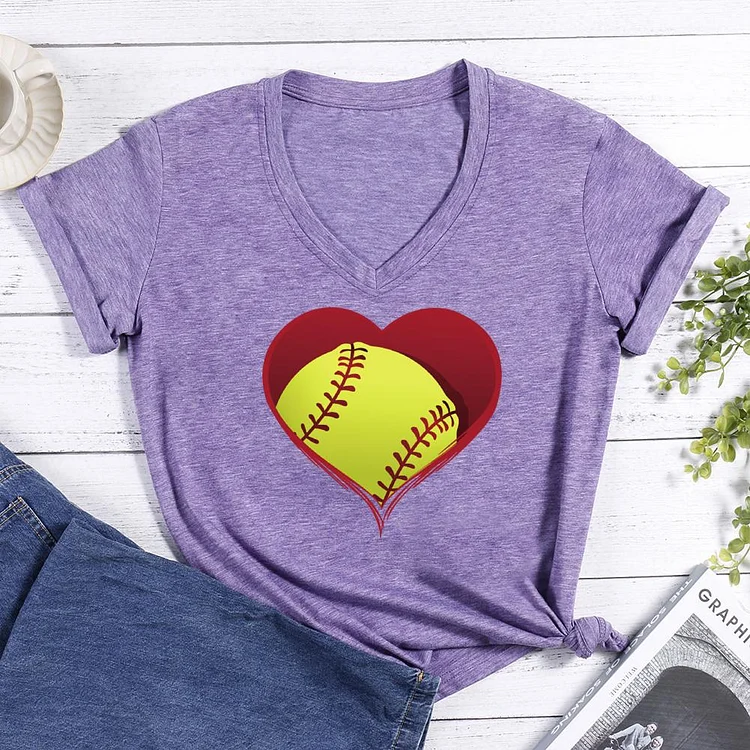 Softball V-neck T Shirt-Annaletters