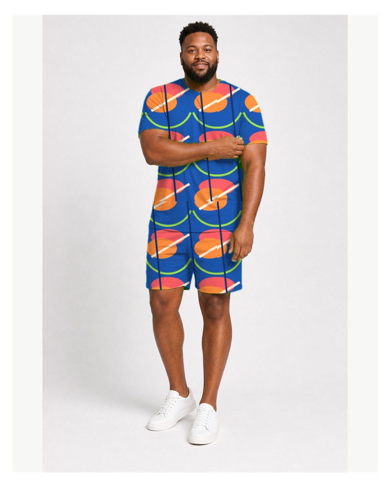 Big & Tall Electric Hibiscus Digital Print T-Shirt and Shorts Set