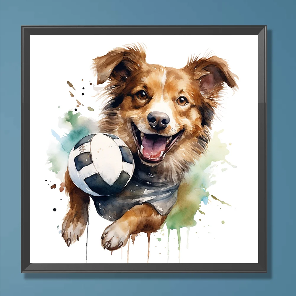Full Round Diamond Painting 30*30cm - Puppy Playing With Ball