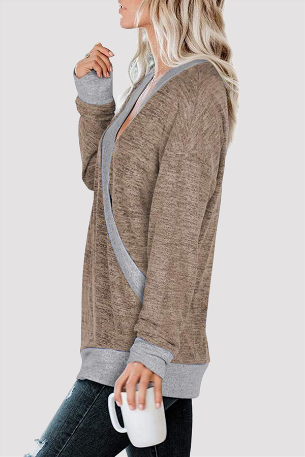 Casual Patchwork Basic Contrast V Neck Tops