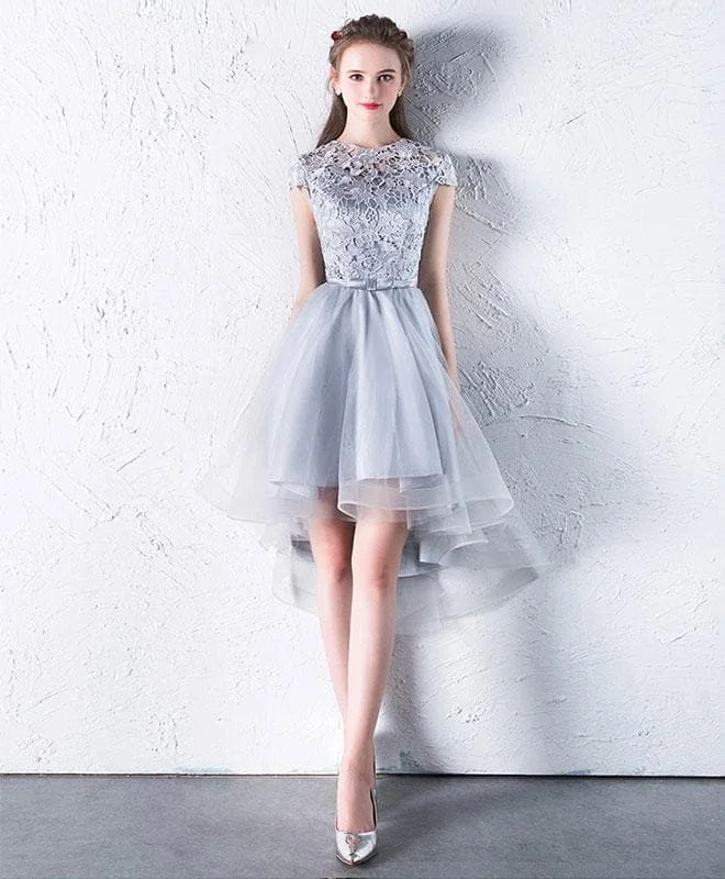 Gray Lace Tulle Short Prom Dress, Gray Homecoming Dress