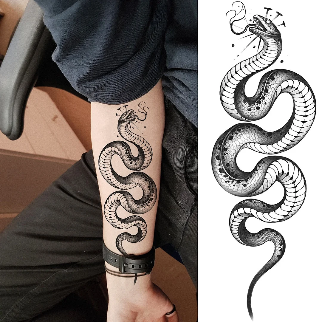 Realistic Snake Unique Forearm Temporary Tattoos For Men Adult Serpent Moon Fake Tattoo Waterproof Body Art Painting Tatoo Paper