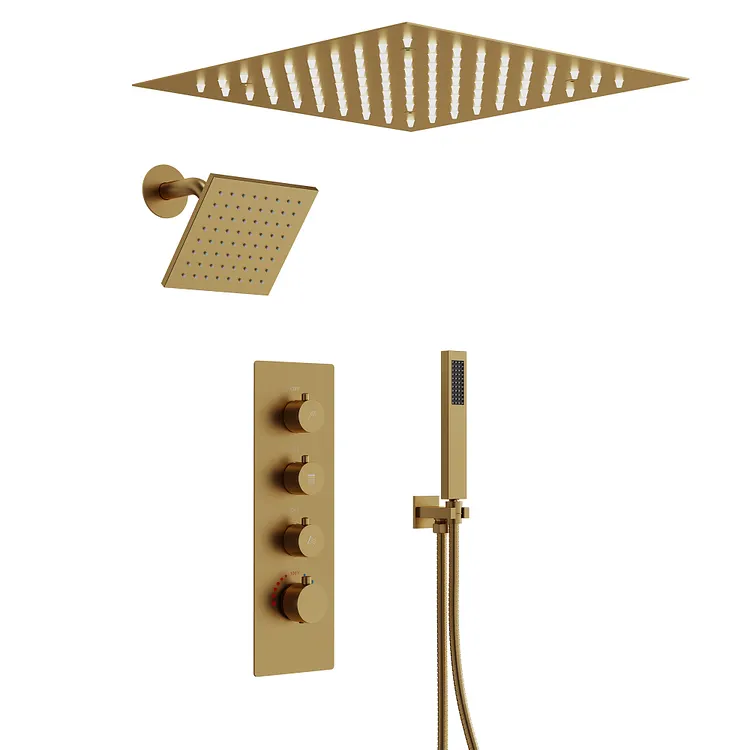 EVERSTEIN 12" Luxury Thermostatic Shower System in Brushed Gold