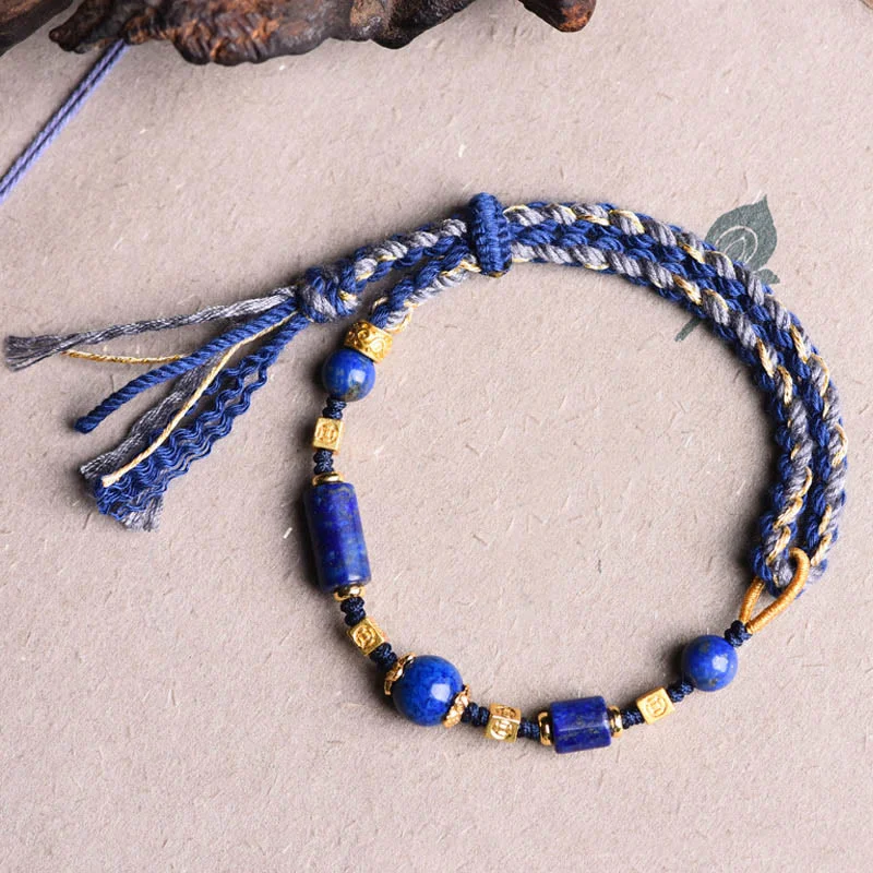 Handmade Natural Lazurite Bead Positive Rope Bracelet