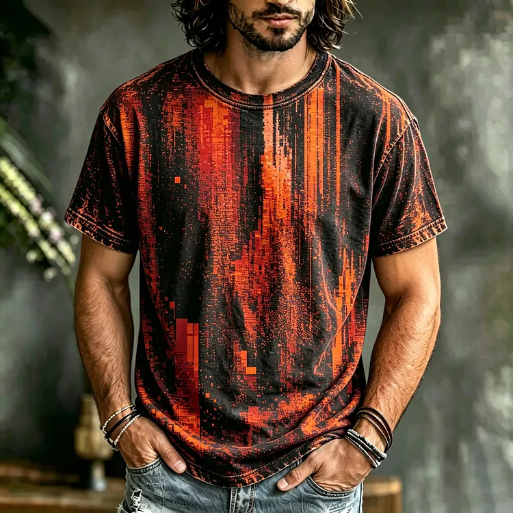 Men's Retro Geometric Abstract Art Print Crew Neck Short Sleeve T-shirt