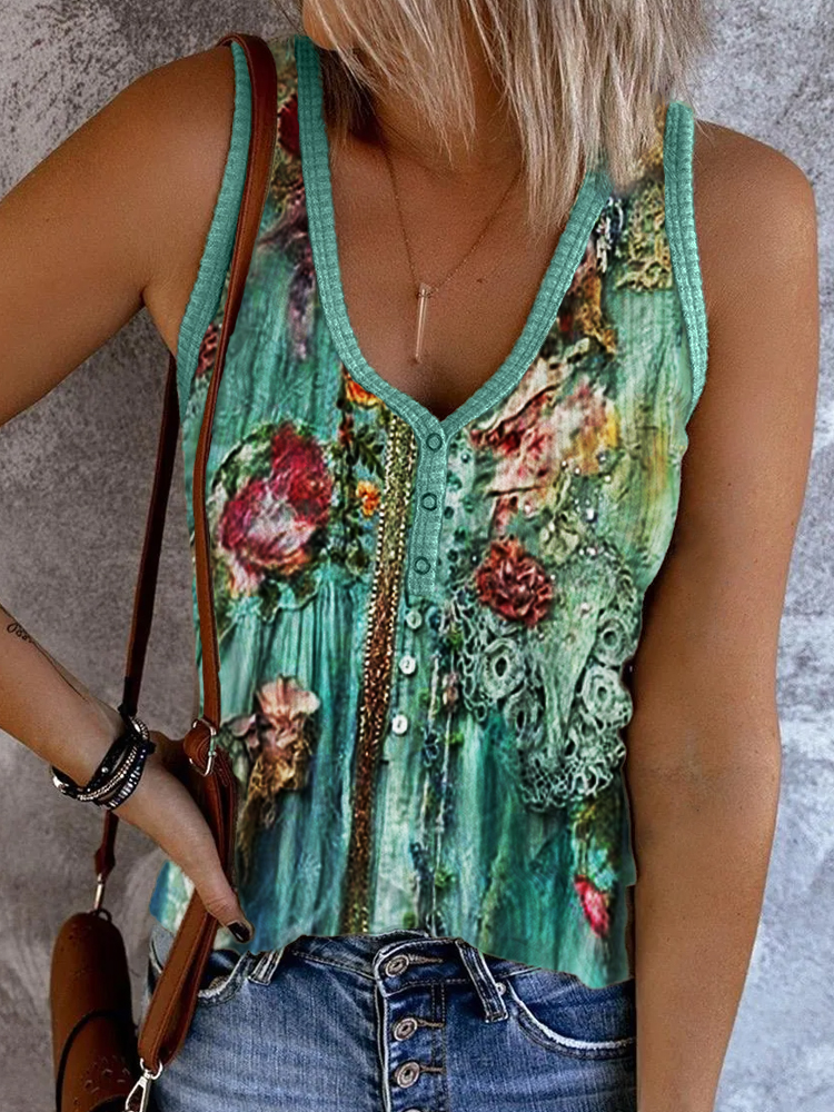 Comstylish Vintage Boho Floral Lace Patchwork Tank Top