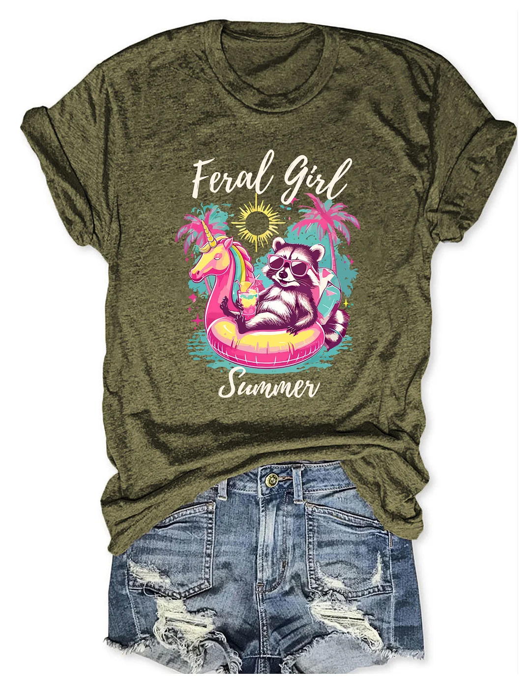 Feral Girl Summer Raccoon T-shirt
