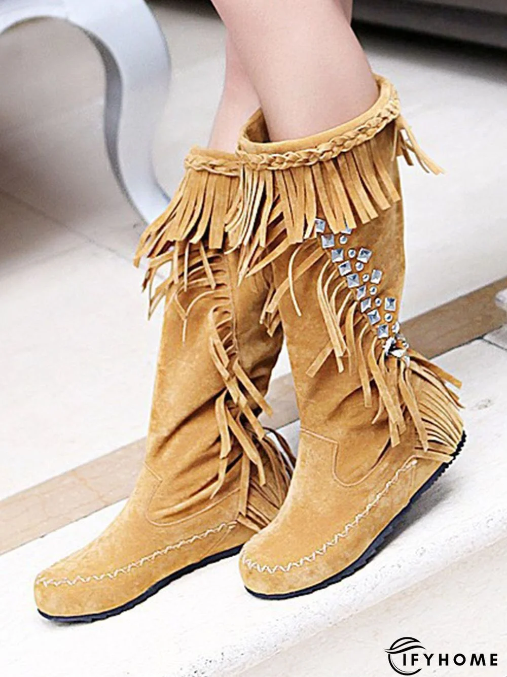 Studded Tassel Western Moccasin Boots | IFYHOME