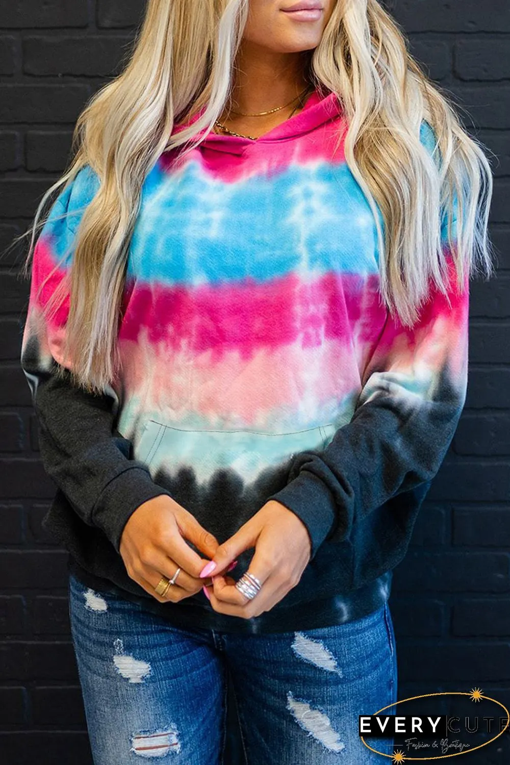 Tie-dyed Print Hoodie with Kangaroo Pocket