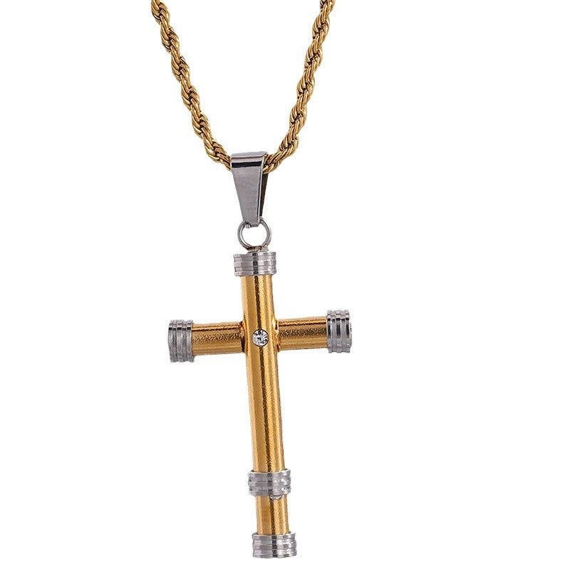 Retro Streetwear Cross Titanium Steel Plating Men’s Pendant Necklace