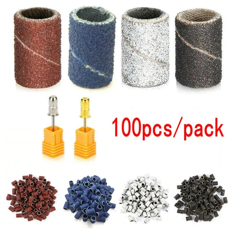 100pcs Electric Drill Sand Brands for Grinding Removal Refillable Nail Art Sand Cutter for Manicure Pedicure Ring Bits-Nail Inspo