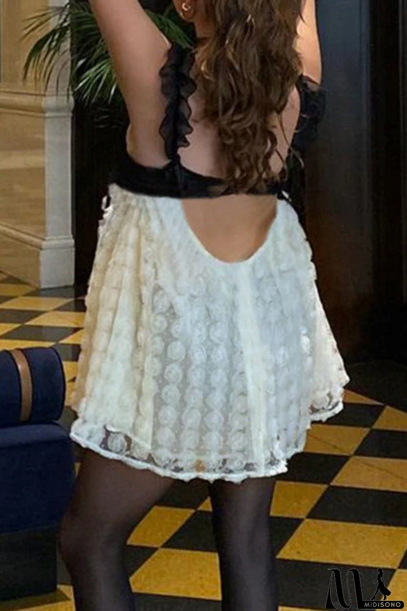 MidiSono - Sexy Patchwork Backless Spaghetti Strap Sleeveless Dress Dresses