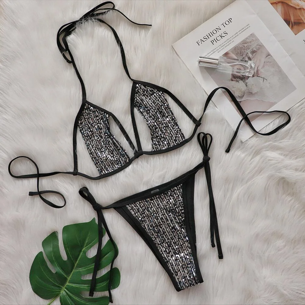 Brownm Brownm 2024 New Bikini Sexy Split Sequin Swimsuit With Hollow Out Beach Swimsuit