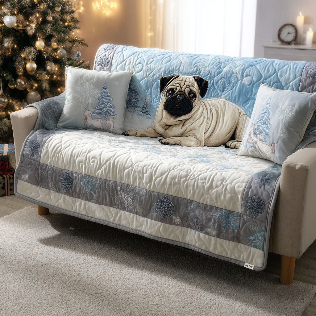 Frosty Paw Holiday Quilted Sofa Cover NCU0PT9813 everthome