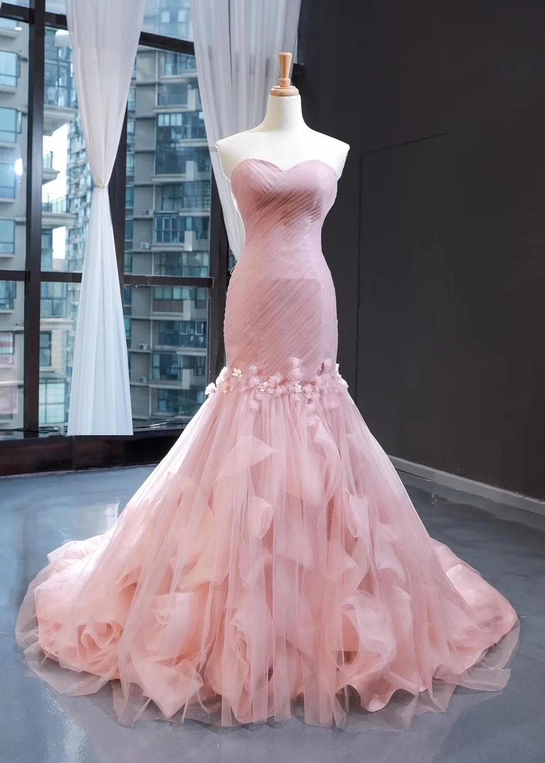 Mermaid Blushing Pink Strapless Wedding Dress SS0104