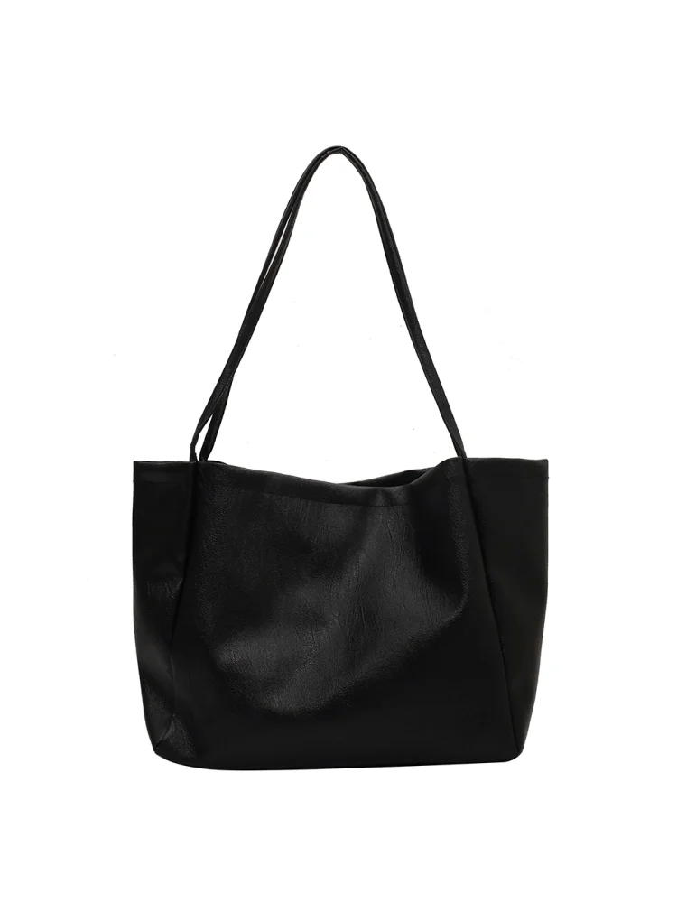 Fashion Women PU Leather Shoulder Bag Casual Large Tote Handbags (Black)