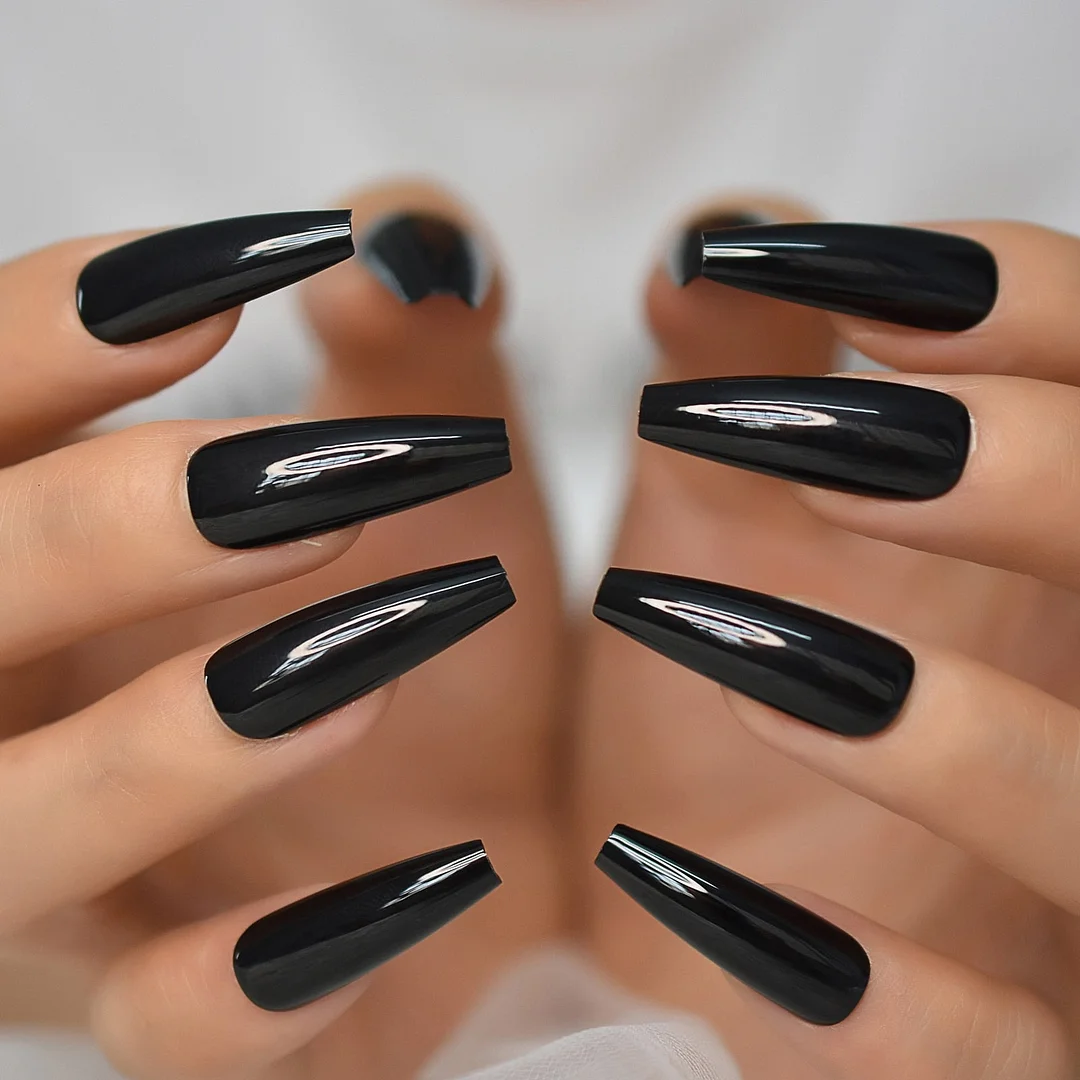Extra Long Coffin All Black Nails Gel Tips Decoration Nails False Hand Dummy Press On Nail Nails Fingernails Wholesale Clean-Nail Inspo