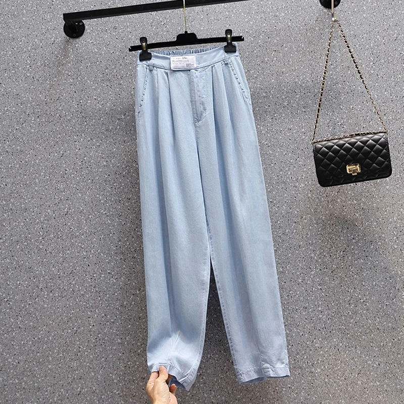 Jeans Woman High Waist Ice Silk Harem Denim Pants Mujer Pantalones Thin Loose Casual Pants Female Ankle Length Cow boy Summerboy