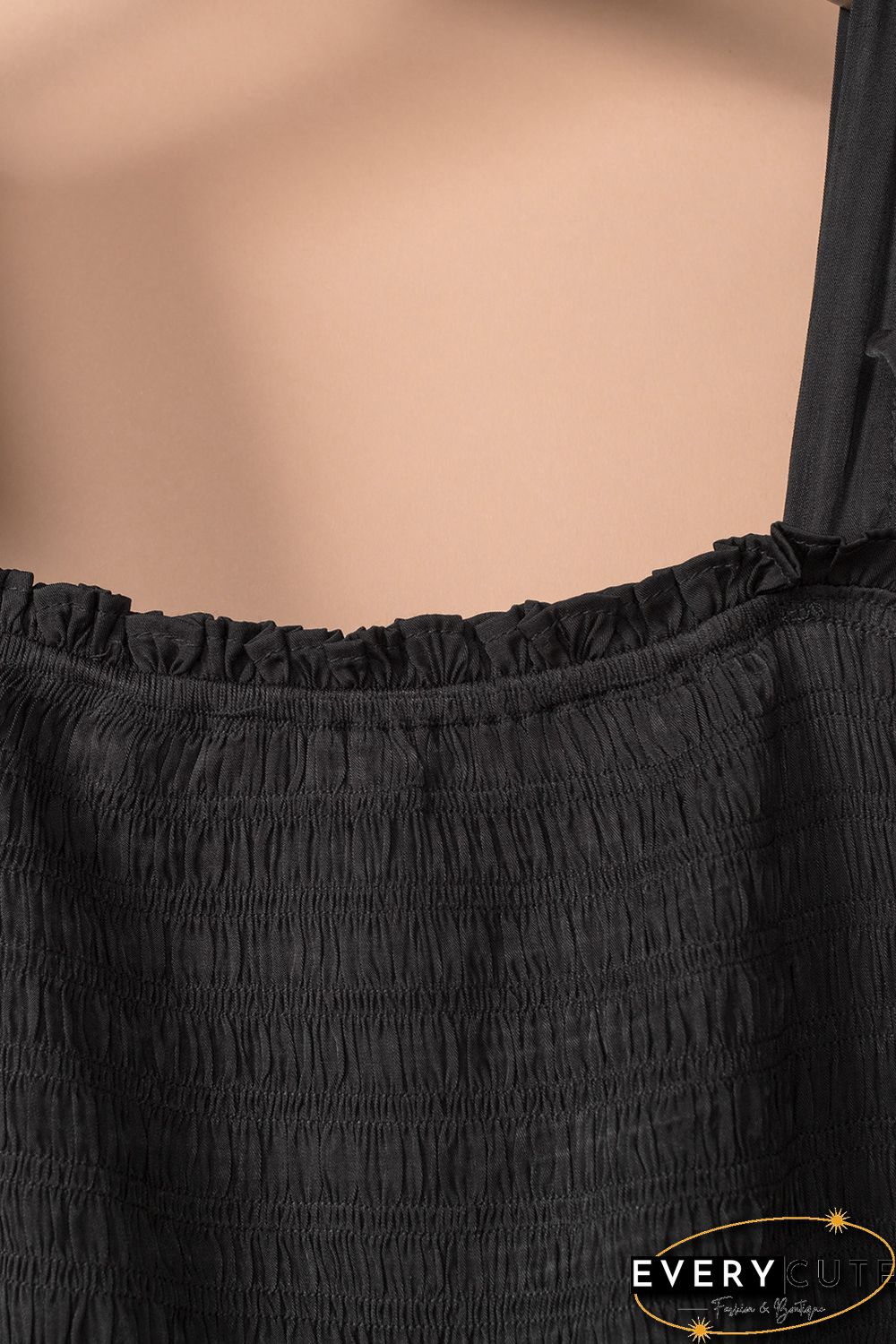 Smocked Pocketed Ruffled Sleeveless Wide Leg Jumpsuit