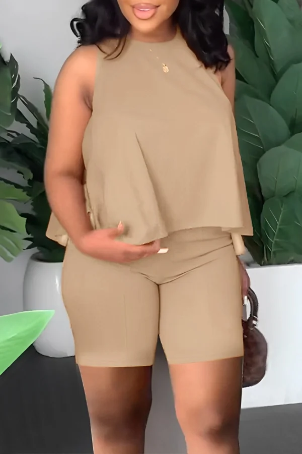 Solid Color Sleeveless Top & Shorts Set