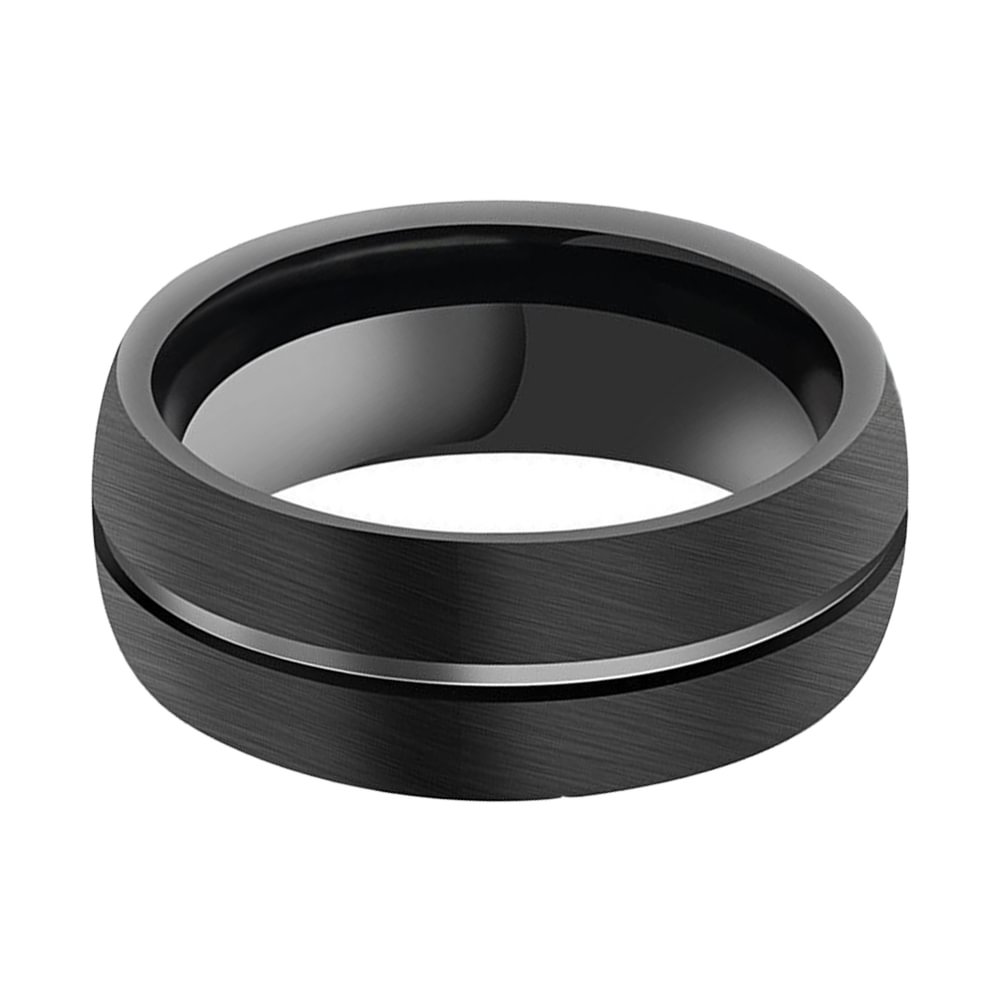 8MM Black Brushed Tungsten Dome Ring Groove Men Wedding Band