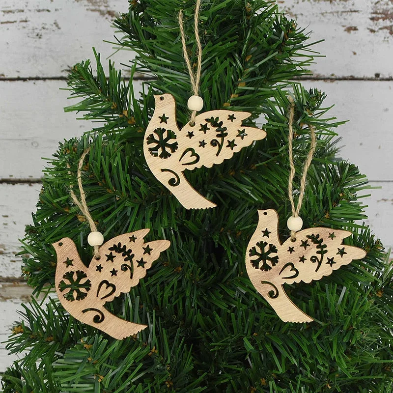 3pcs Vintage Christmas Wooden Pendants Ornaments DIY Wood Craft Christmas Decorations Christmas Tree Hanging Ornaments Gifts