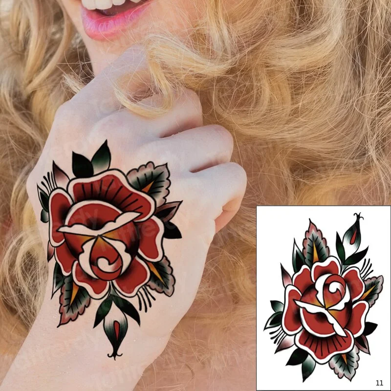 hand tattoo rose henna stickers temporary tattoo sticker roses hand tattoo stickers flower waterproof fake tatoo finger sheet