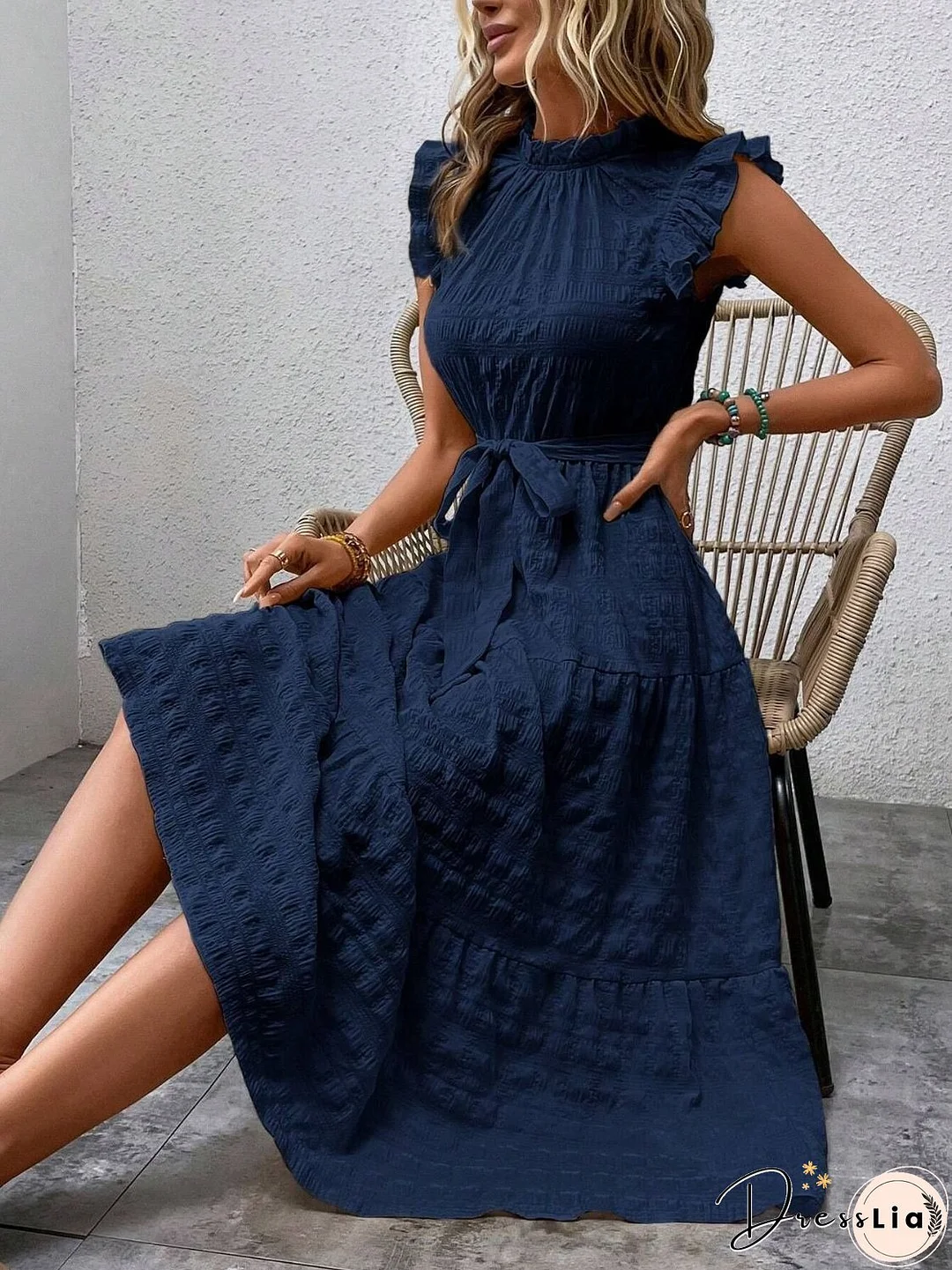 Tied Ruffled Cap Sleeve Midi Dress