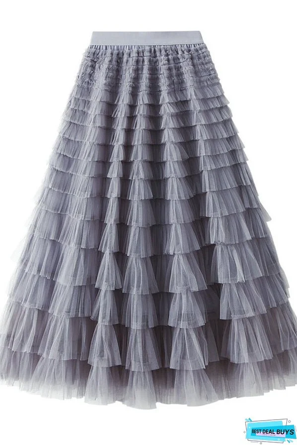 Be Your Own City Queen Tiered Elastic Waist Tulle Maxi Skirt