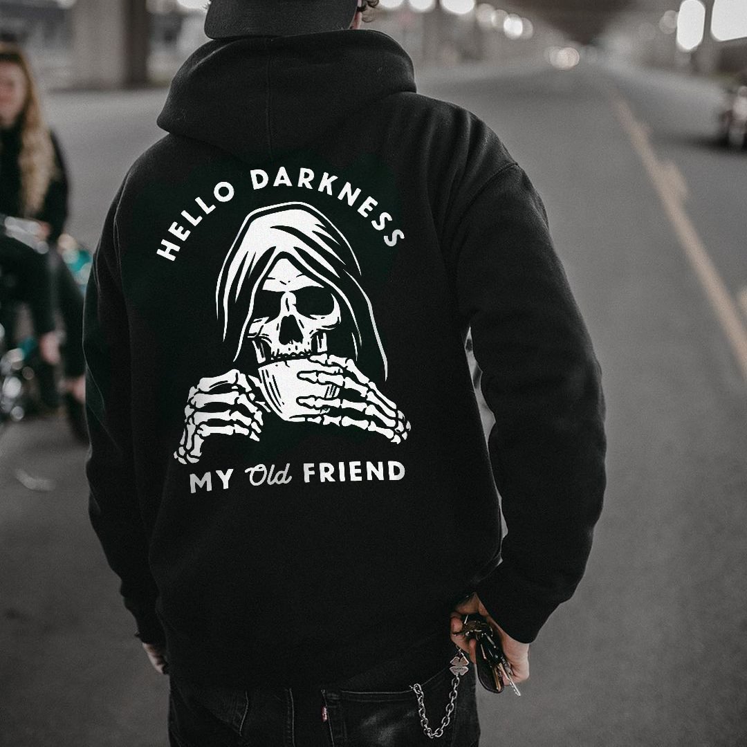 Skull Drinking Coffee Hello Darkness My Old Friend Hoodie -  