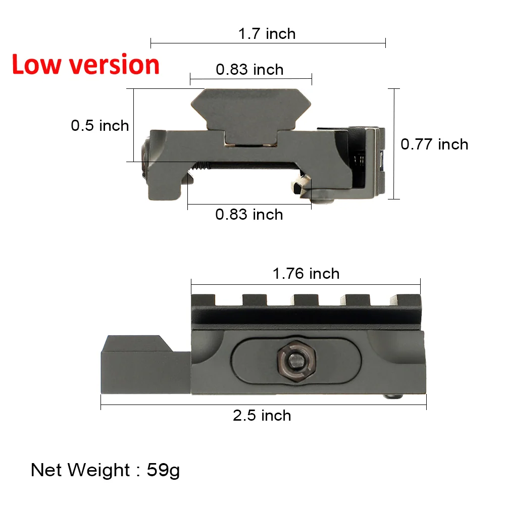 ohhunt® New Quick Release QD 20mm Picatinny Rail Adapter Height 0.5 0.75 0.83 inch 4 Slots Red Dot Sight Riser Mount 