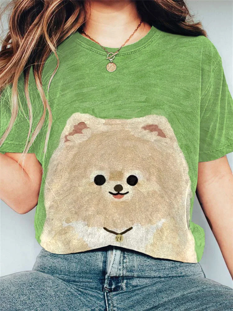 Women's Casual Cute Pet Dog Cartoon Print T-shirt