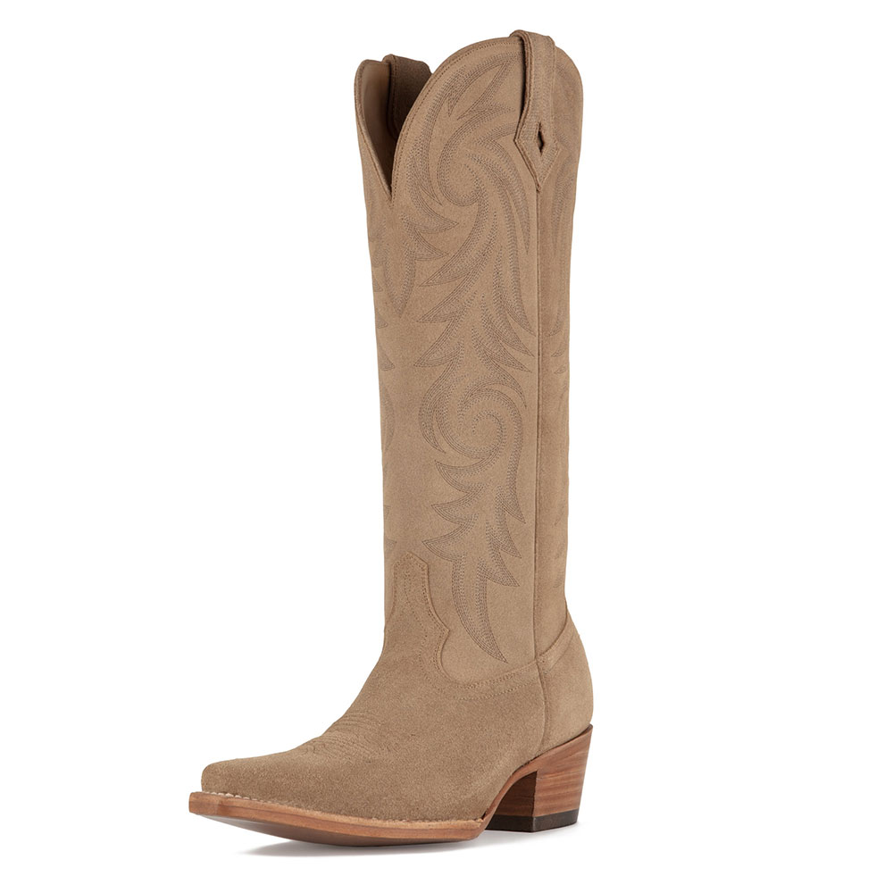 Faux Suede Snip Toe Embroidered Knee-High Tan Cowboy Boots for Women Nicepairs