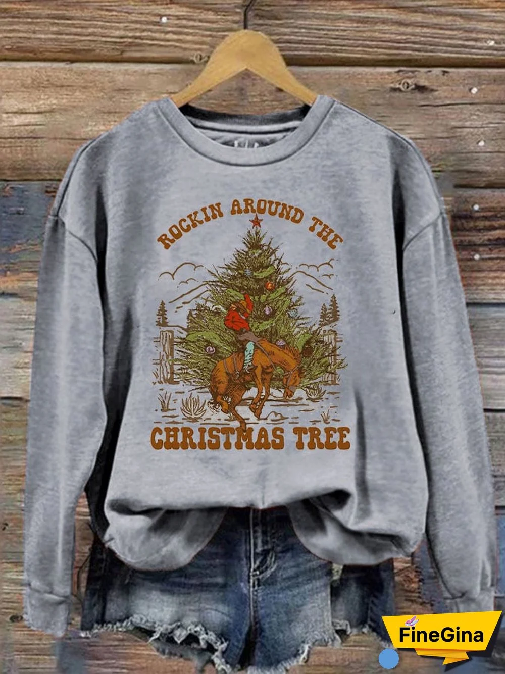 Women's Vintage Western ""ROCKIN AROUND THE CHRISTMAS TREE"" Print Sweatshirt