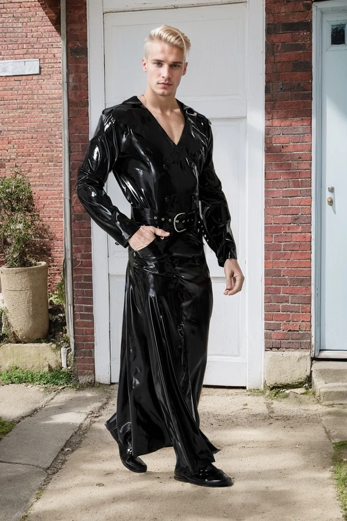 Men Latex Jackets Midnight Hooded Long Gentleman&rsquo;s