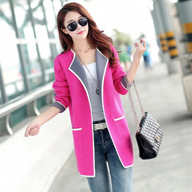 Spring Autumn Knitted Women Cardigan Korean Plus Size Jacket Fashion Medium Length Female Long Sleeve Sweater Ladies Tops 16805