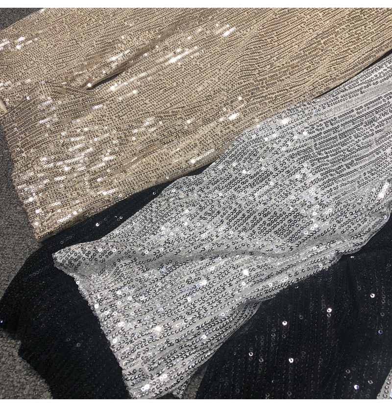 Ootddress Women Silver Full Sequined Wide Leg Pants Elastic Waist Bling Luxury Chic Capris Casual Gold Long Pants Female Club 2025