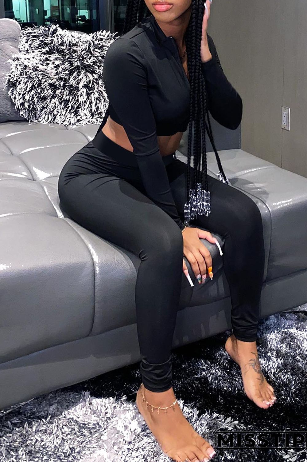 Deep Red Casual Sportswear Solid Patchwork Zipper Long Sleeve Two Pieces