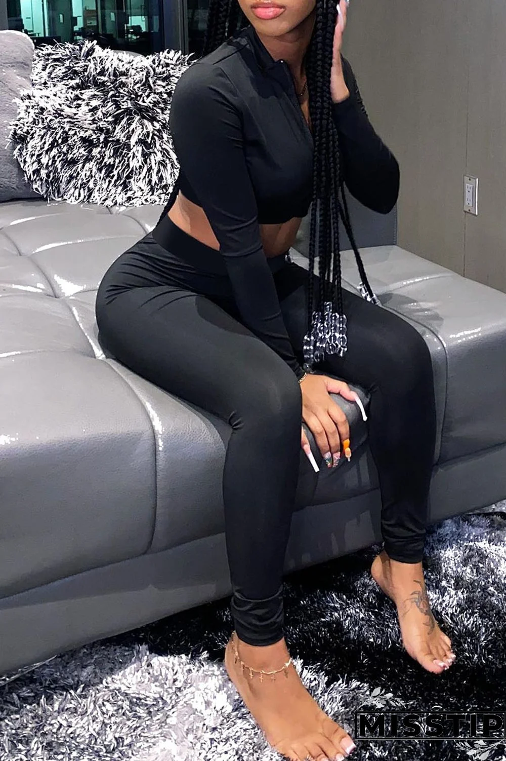 Deep Red Casual Sportswear Solid Patchwork Zipper Long Sleeve Two Pieces