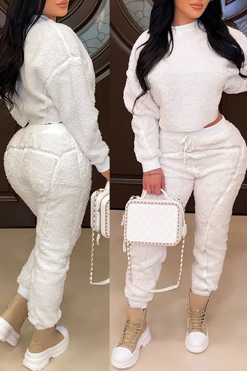 Casual Solid Split Joint O Neck Long Sleeve Two Pieces
