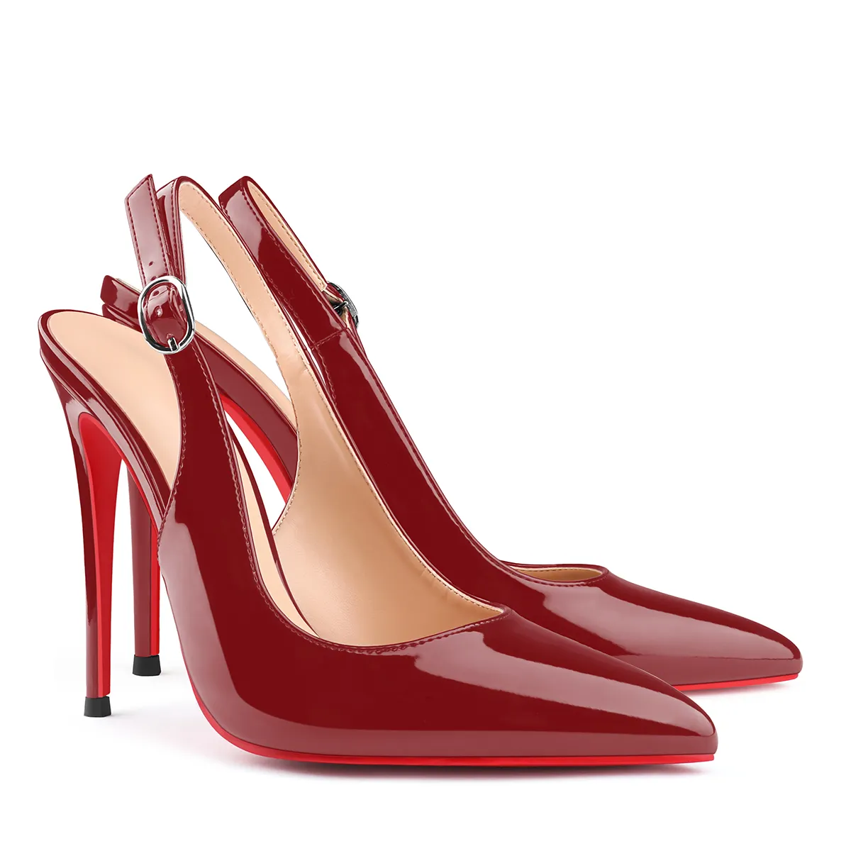 120mm Women's Pointed Toe Slingback Heels Red Bottoms Pumps Dress Shoes-vocosishoes